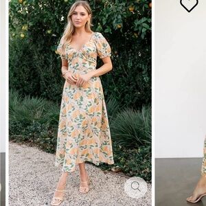 Chic Floral Midi Dress in Orange and Green